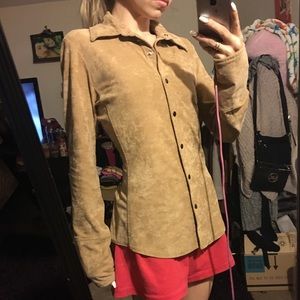 Beige suede Button Up shirt (MODA international)